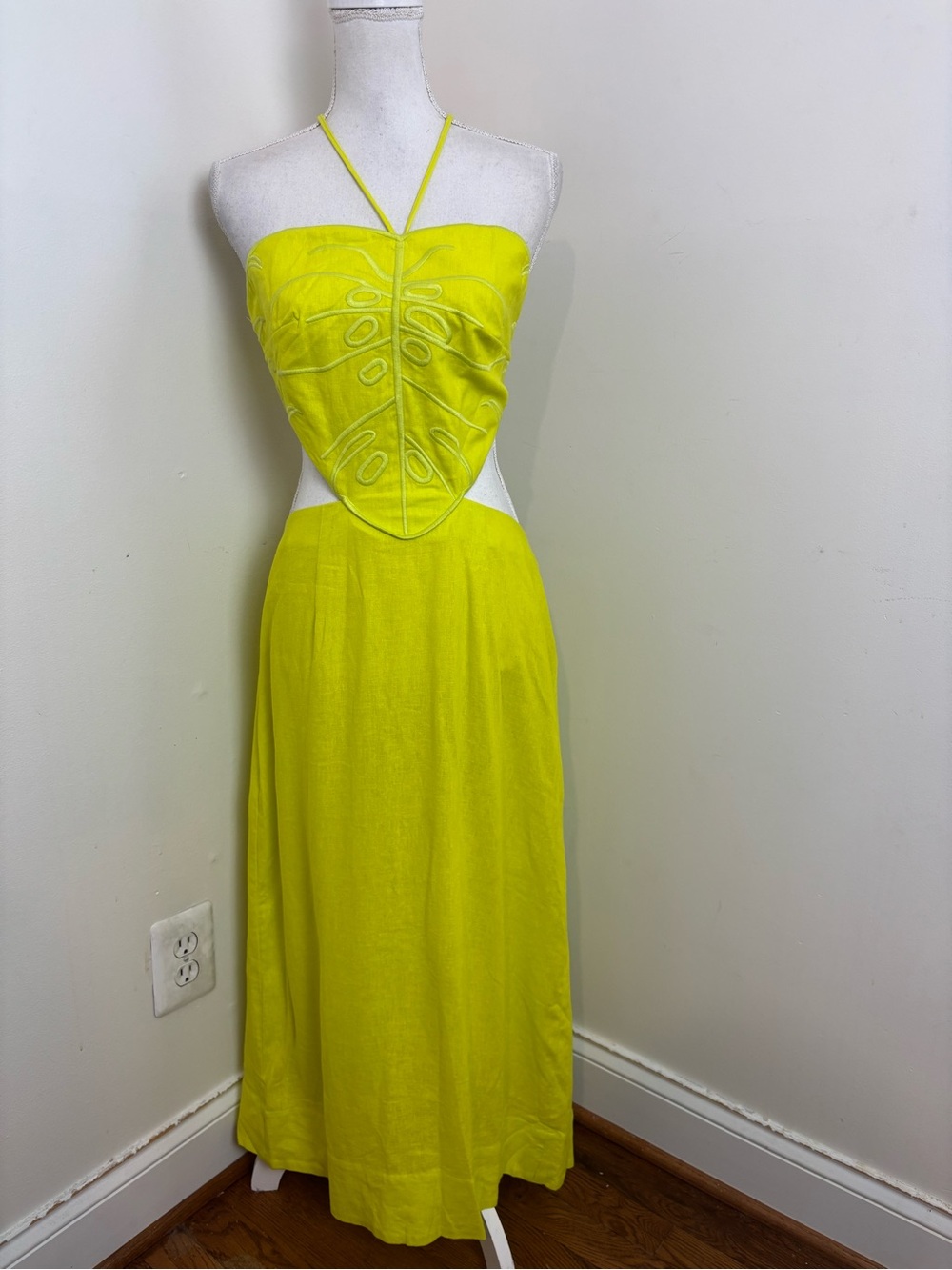 Farm Rio Lime Green Monstera Midi Dress Size Large NWT - Picture 3 of 14